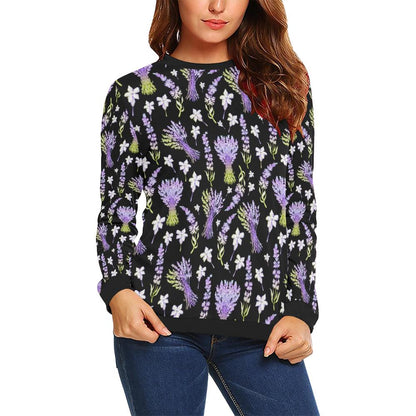 Lavender Pattern Print Design LV04 Women Long Sleeve Sweatshirt-JorJune