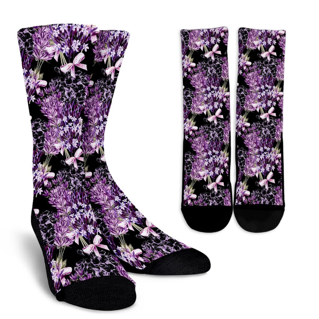 Lavender Pattern Print Design LV06 Crew Socks-JORJUNE.COM