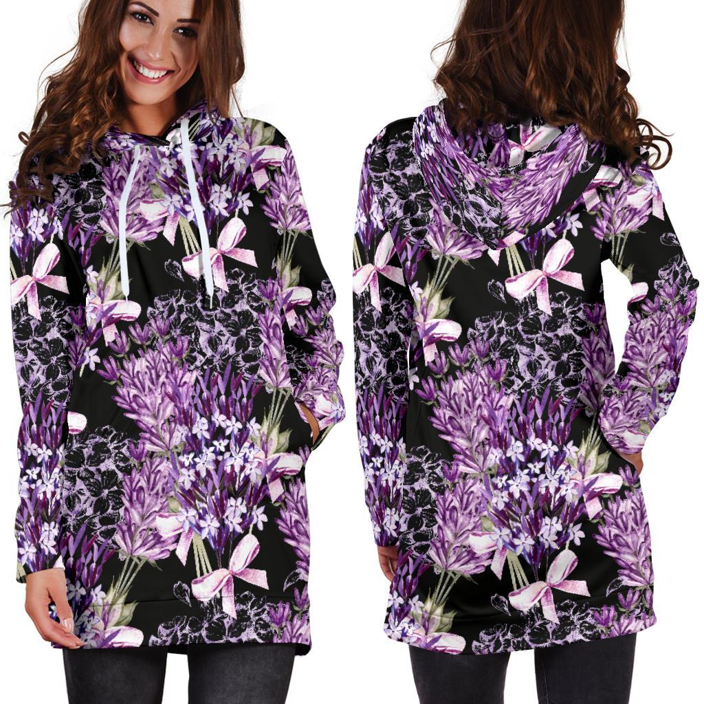 Lavender Pattern Print Design LV06 Women Hoodie Dress