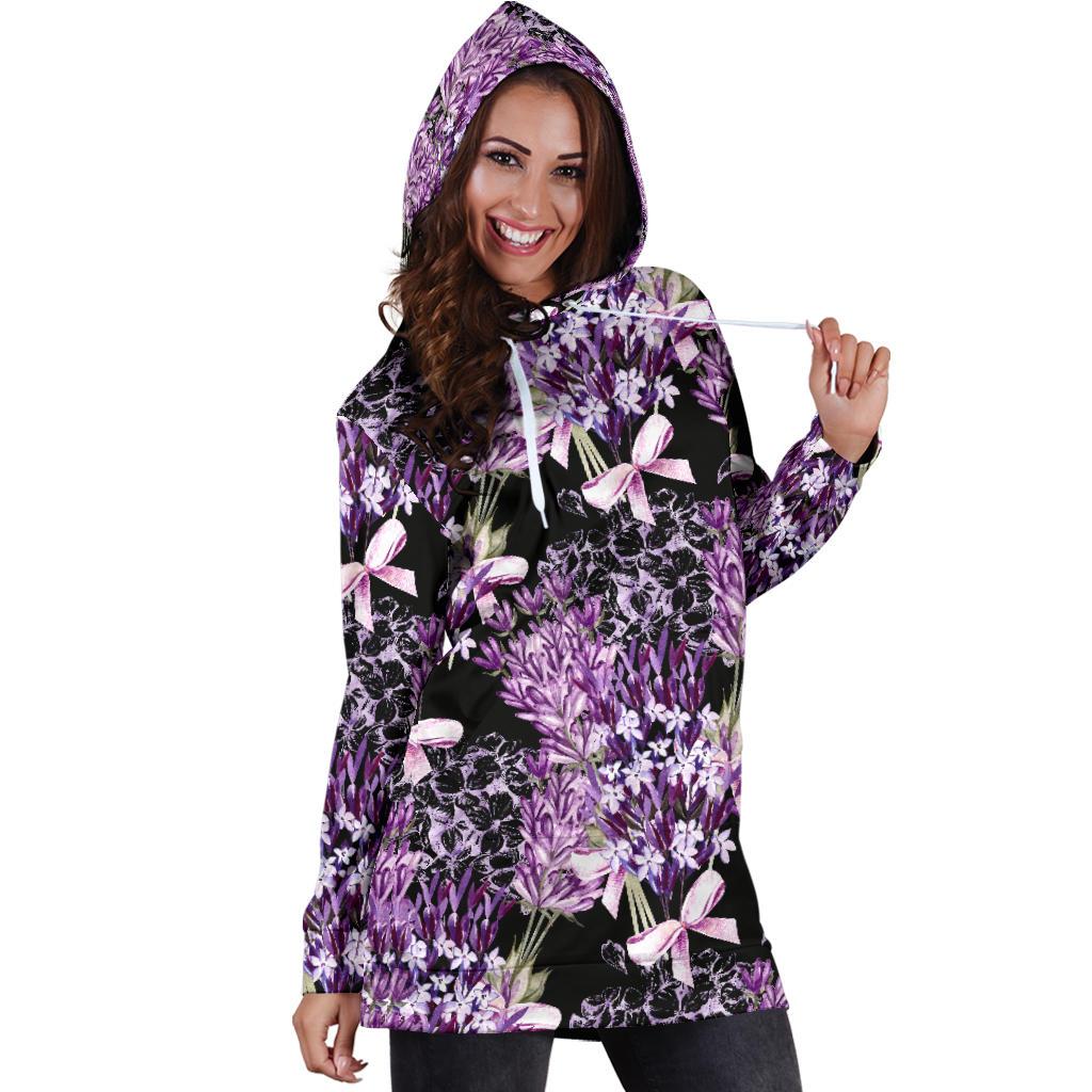 Lavender Pattern Print Design LV06 Women Hoodie Dress