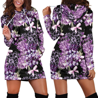 Lavender Pattern Print Design LV06 Women Hoodie Dress