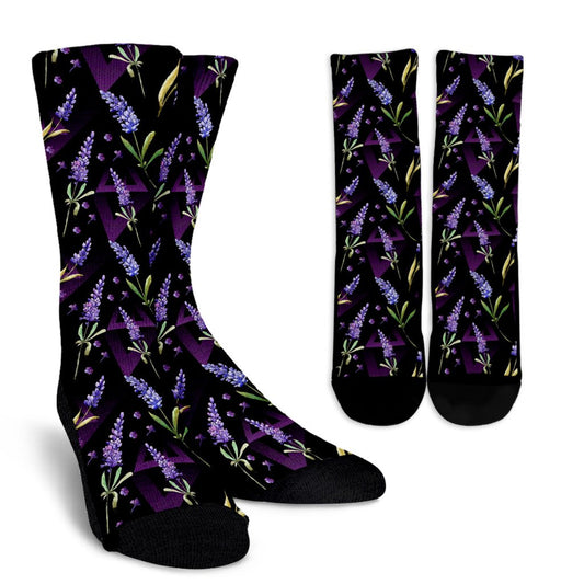 Lavender Pattern Print Design LV07 Crew Socks-JORJUNE.COM