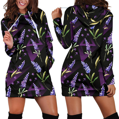 Lavender Pattern Print Design LV07 Women Hoodie Dress