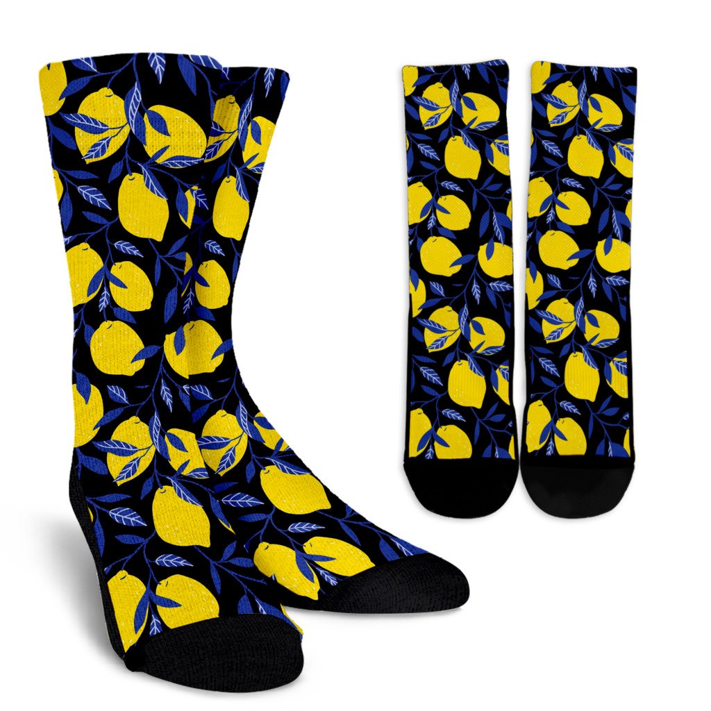 Lemon Pattern Print Design LM01 Crew Socks-JORJUNE.COM