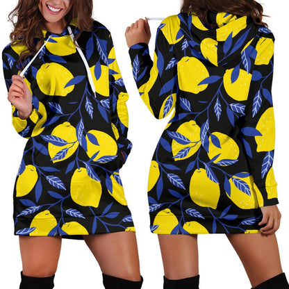 Lemon Pattern Print Design LM01 Women Hoodie Dress