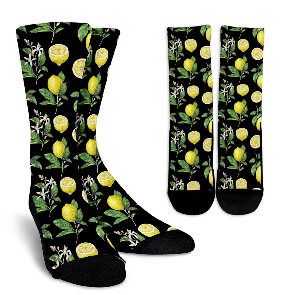 Lemon Pattern Print Design LM02 Crew Socks-JORJUNE.COM