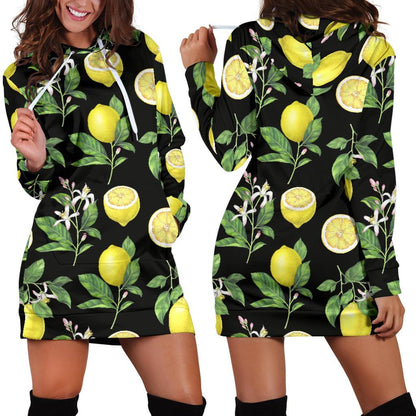 Lemon Pattern Print Design LM02 Women Hoodie Dress