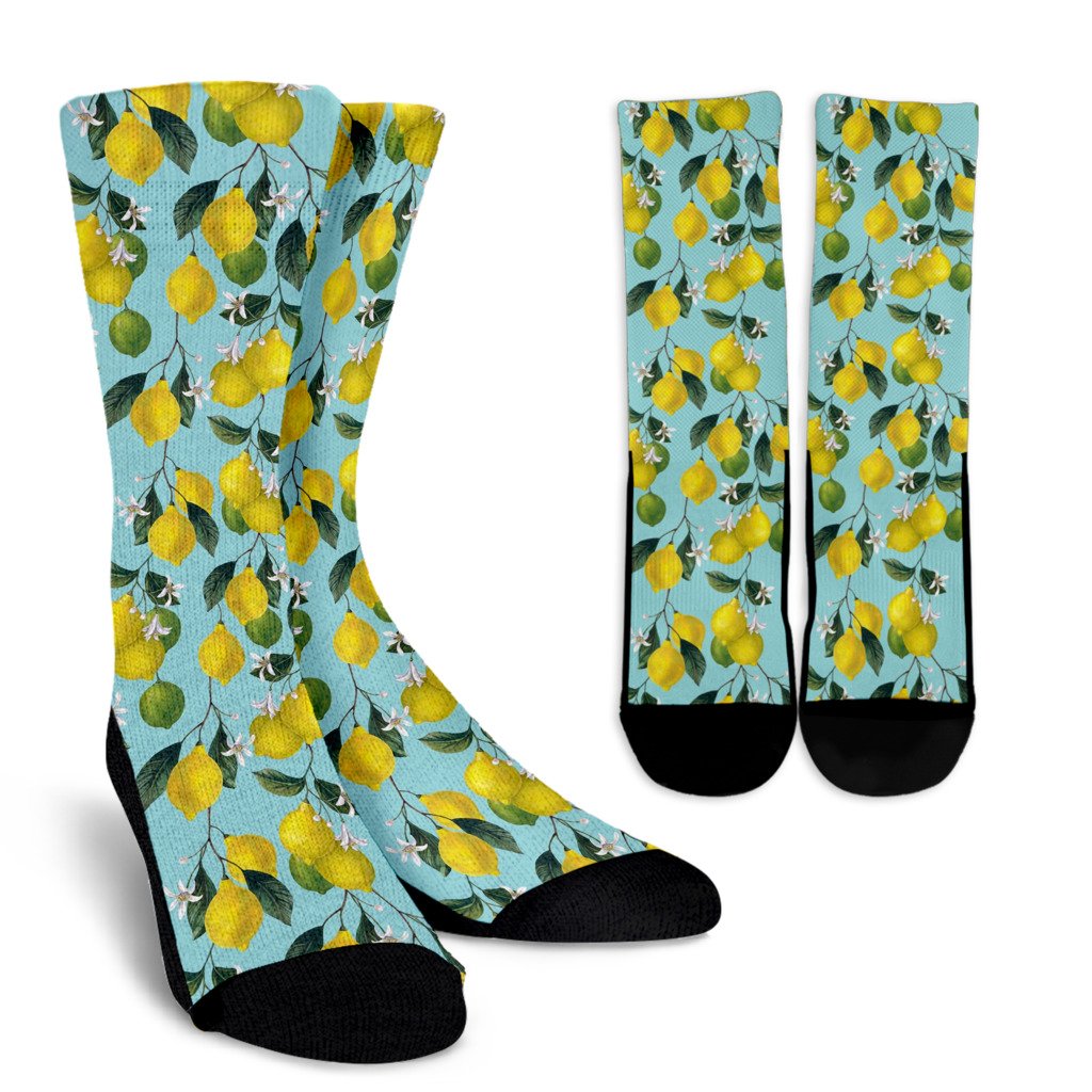 Lemon Pattern Print Design LM05 Crew Socks-JORJUNE.COM