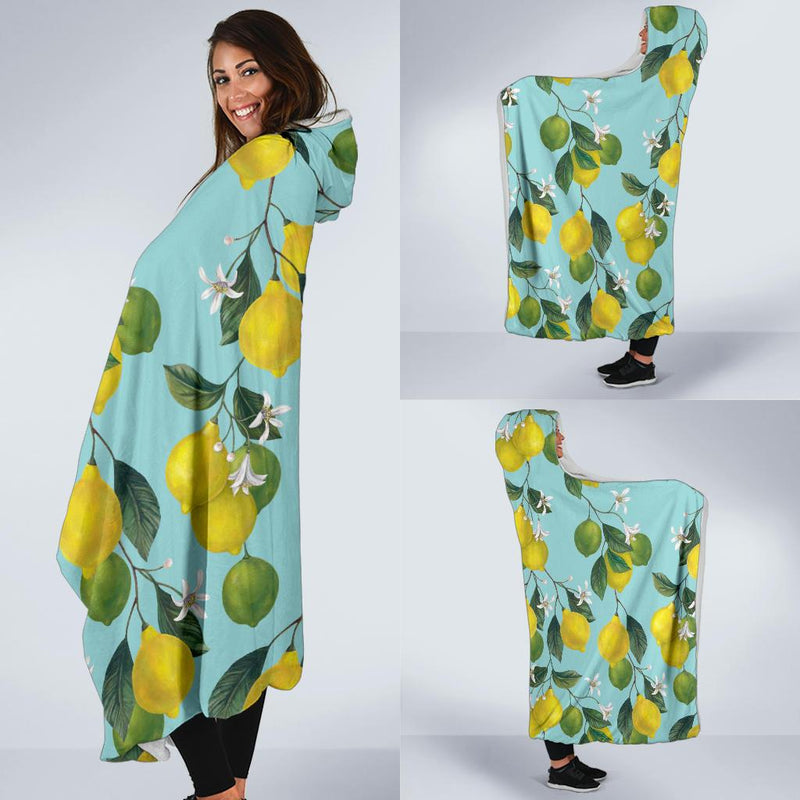 Lemon Pattern Print Design LM05 Hooded Blanket-JORJUNE.COM