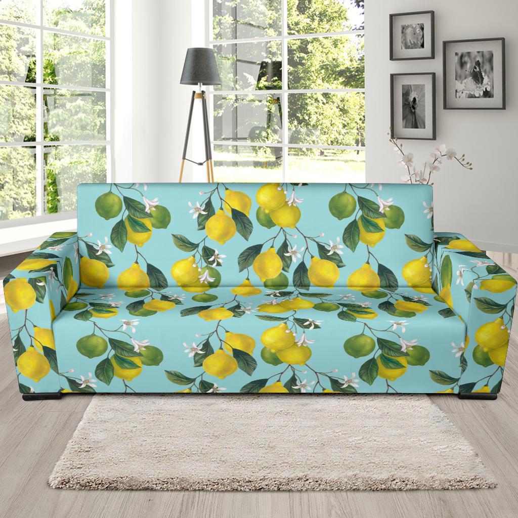 Lemon Pattern Print Design LM05 Sofa Slipcover-JORJUNE.COM