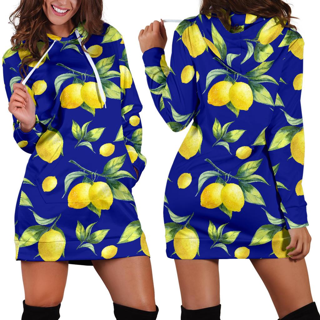 Lemon Pattern Print Design LM06 Women Hoodie Dress