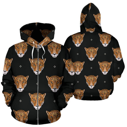 Leopard Head Pattern All Over Zip Up Hoodie