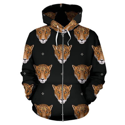 Leopard Head Pattern All Over Zip Up Hoodie