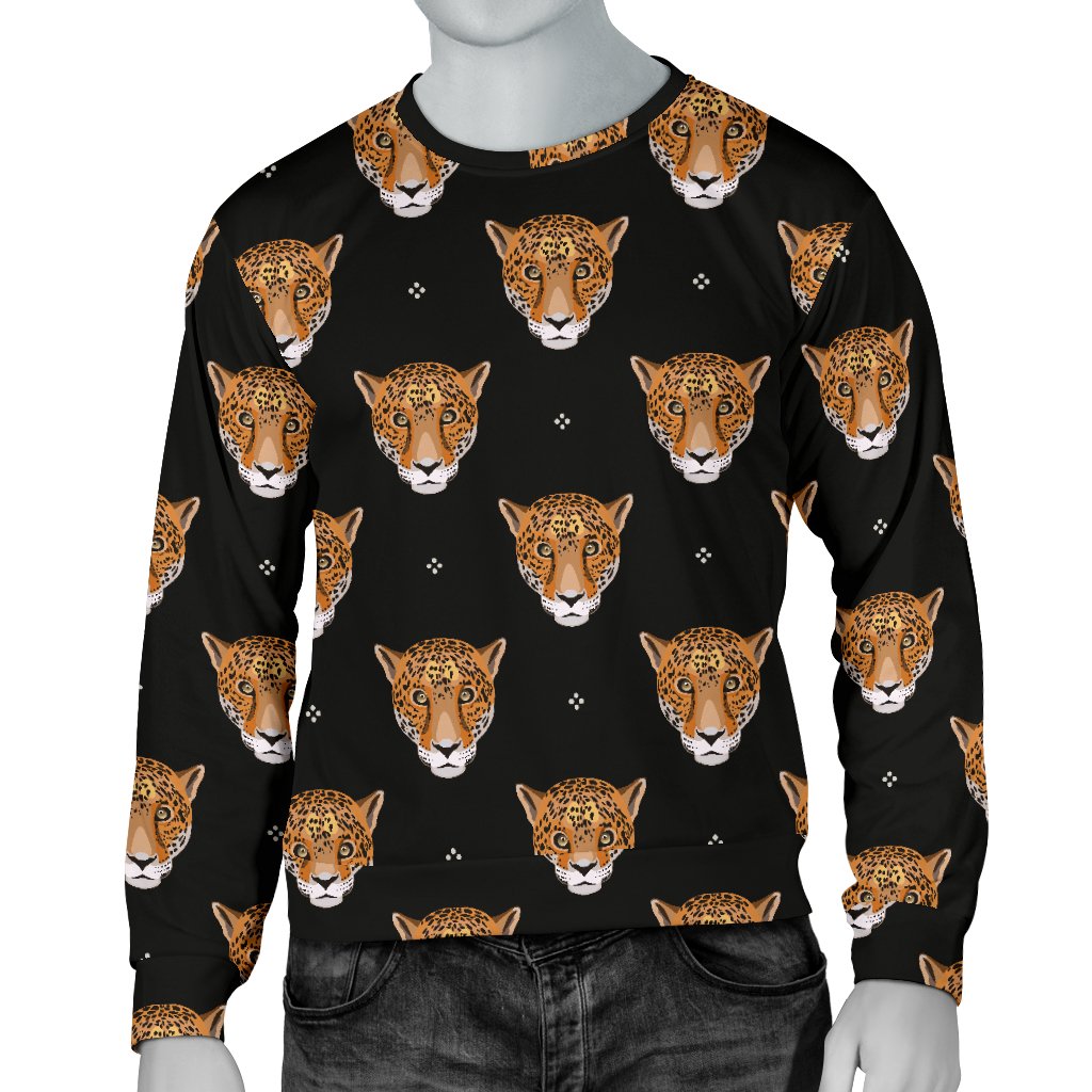 Leopard Head Pattern Men Crewneck Sweatshirt