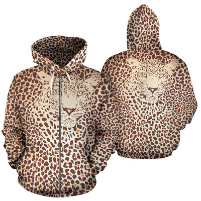 Leopard Head Print All Over Zip Up Hoodie
