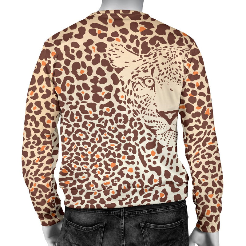 Leopard Head Print Men Crewneck Sweatshirt