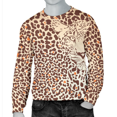 Leopard Head Print Men Crewneck Sweatshirt