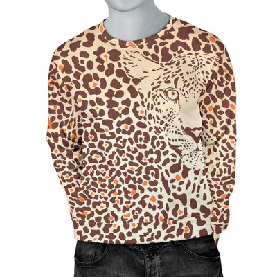 Leopard Head Print Men Crewneck Sweatshirt