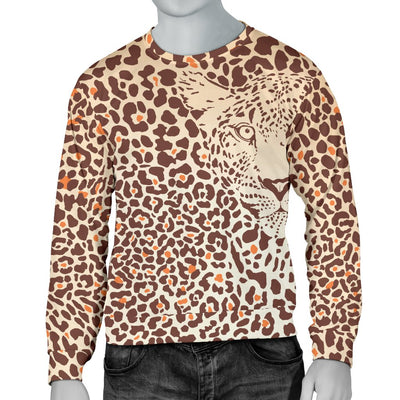 Leopard Head Print Men Crewneck Sweatshirt