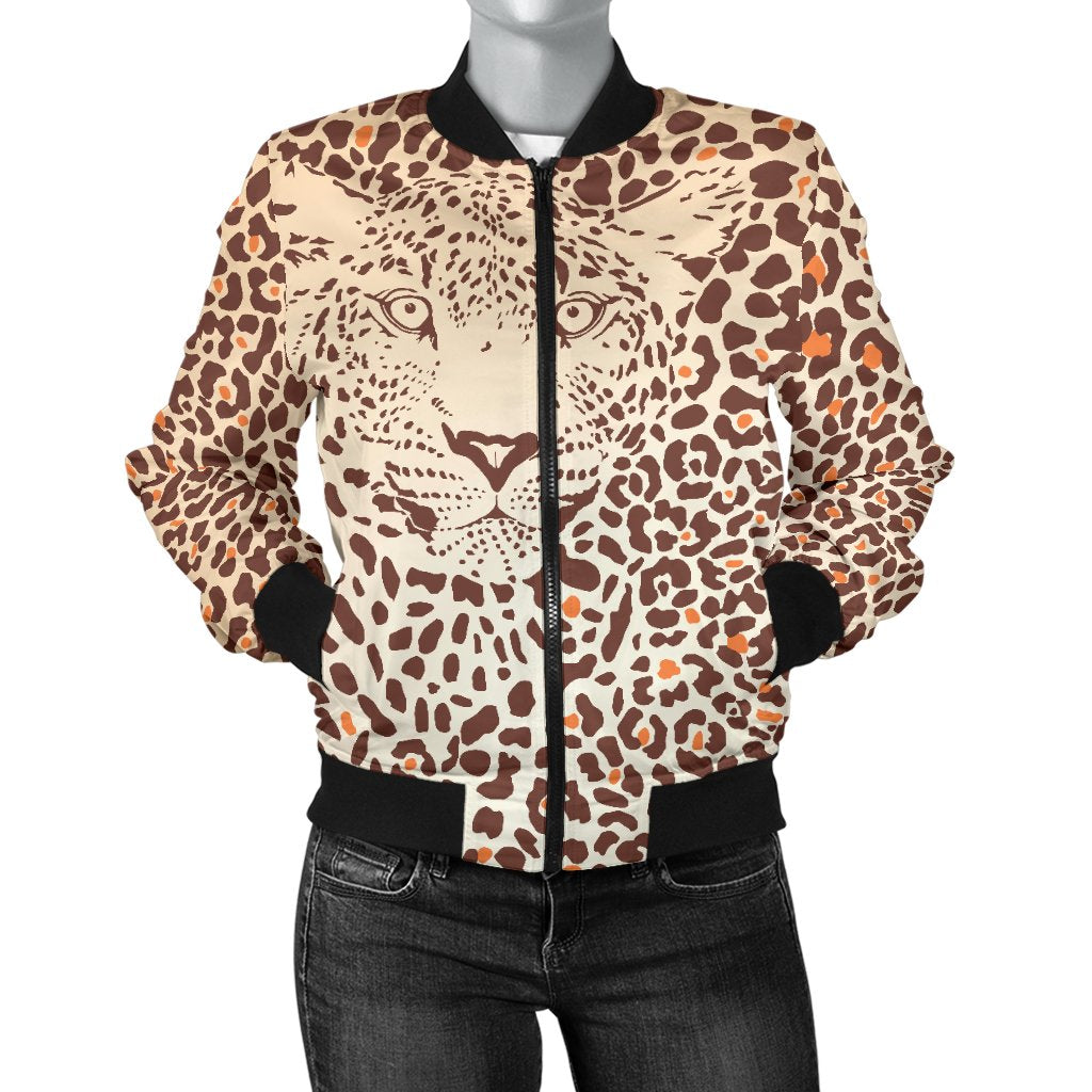 Leopard Head Print Women Casual Bomber Jacket