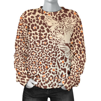 Leopard Head Print Women Crewneck Sweatshirt