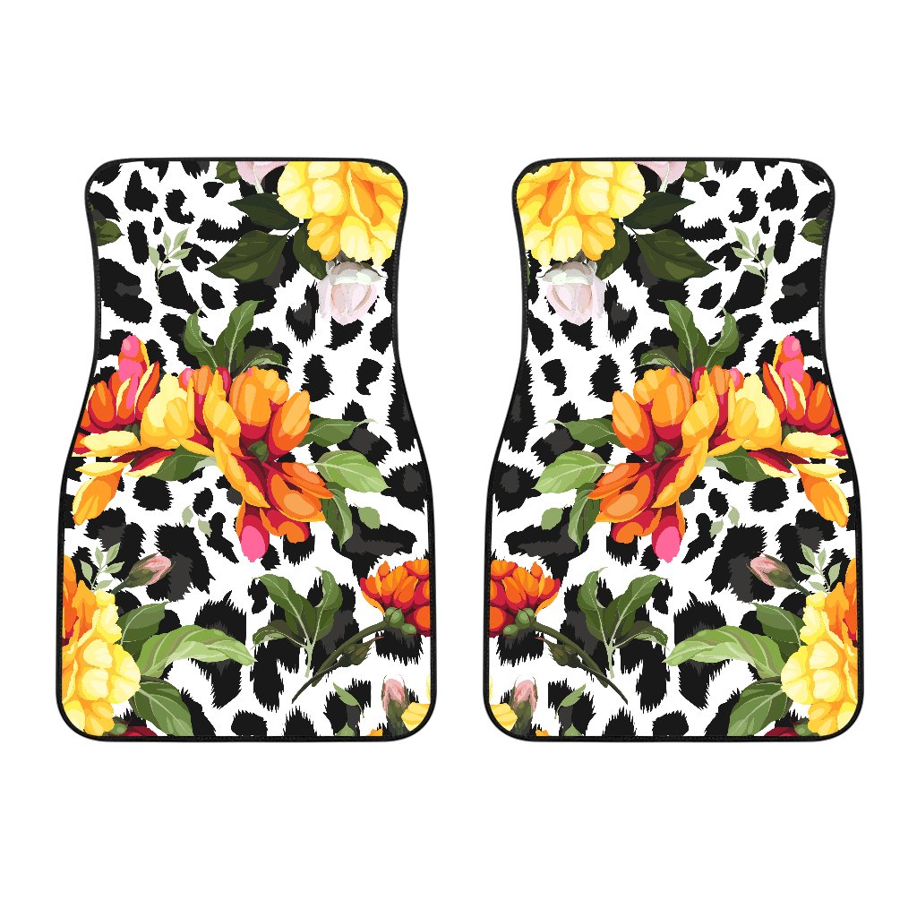 Leopard Orange Flower Car Floor Mats