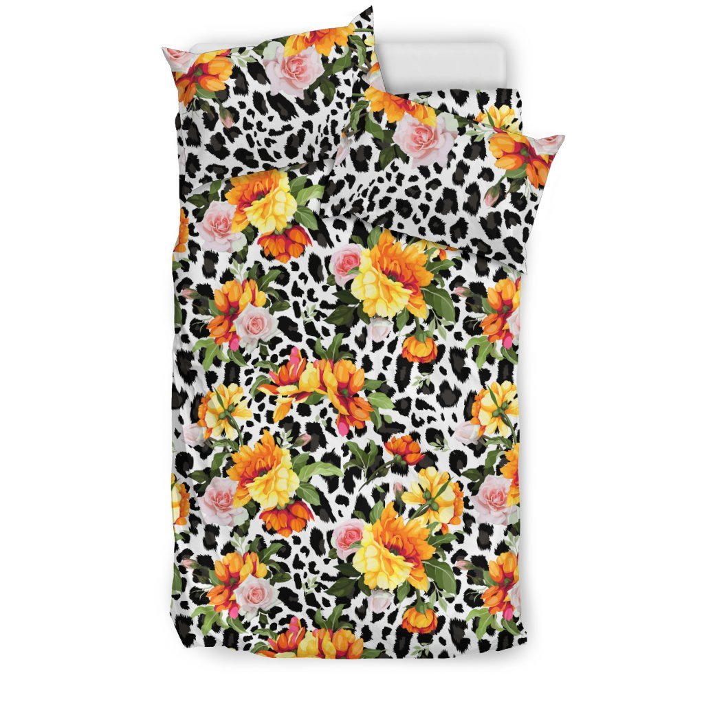 Leopard Orange Flower Duvet Cover Bedding Set