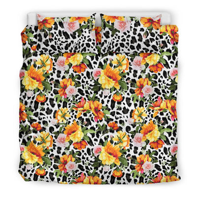 Leopard Orange Flower Duvet Cover Bedding Set