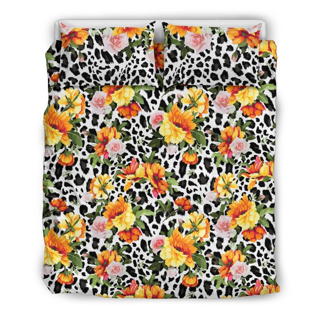 Leopard Orange Flower Duvet Cover Bedding Set