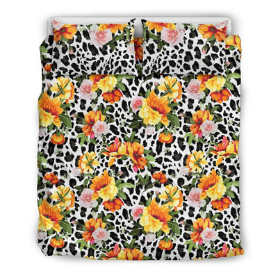 Leopard Orange Flower Duvet Cover Bedding Set