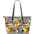 Leopard Orange Flower Large Leather Tote Bag