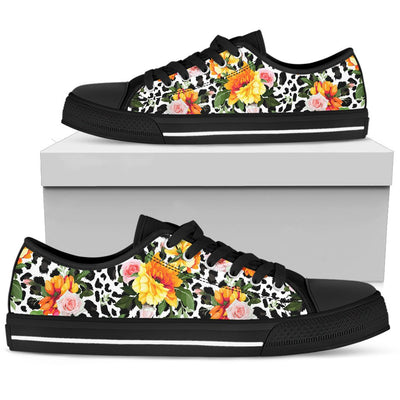 Leopard Orange Flower Men Low Top Canvas Shoes