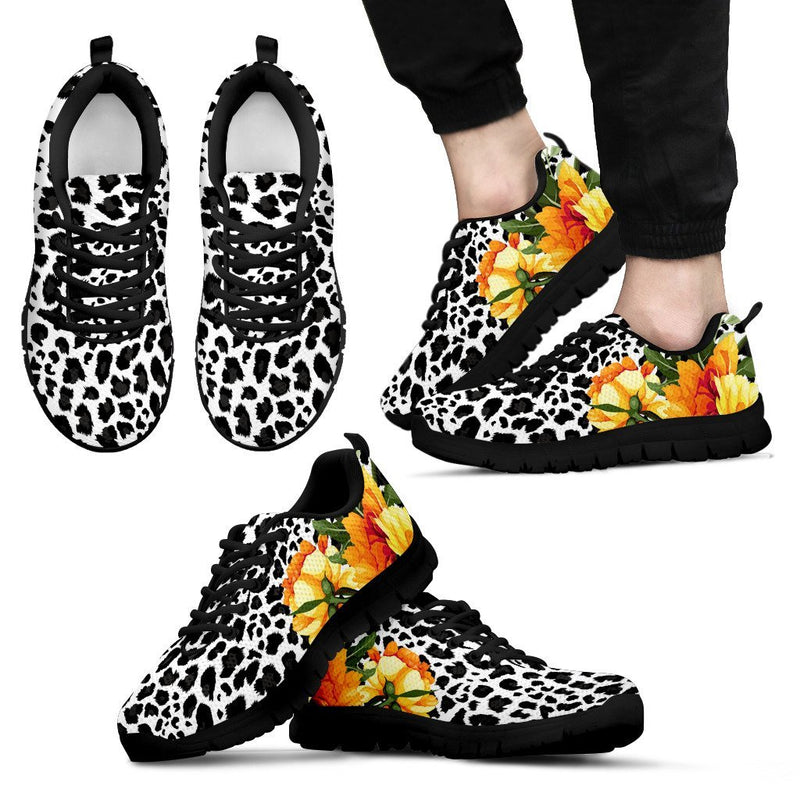 Leopard Orange Flower Men Sneakers