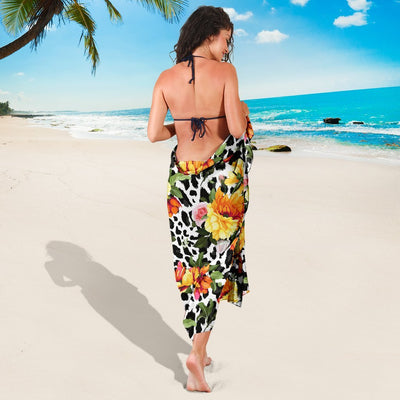 Leopard Orange Flower Beach Sarong Pareo Wrap