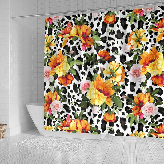 Leopard Orange Flower Shower Curtain