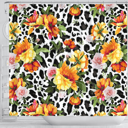 Leopard Orange Flower Shower Curtain