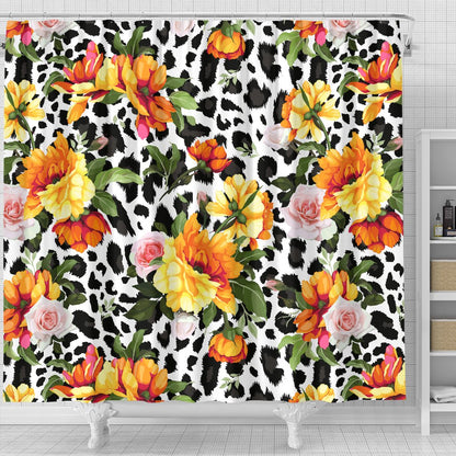 Leopard Orange Flower Shower Curtain