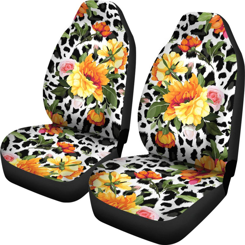 Leopard Orange Flower Universal Fit Car Seat Covers