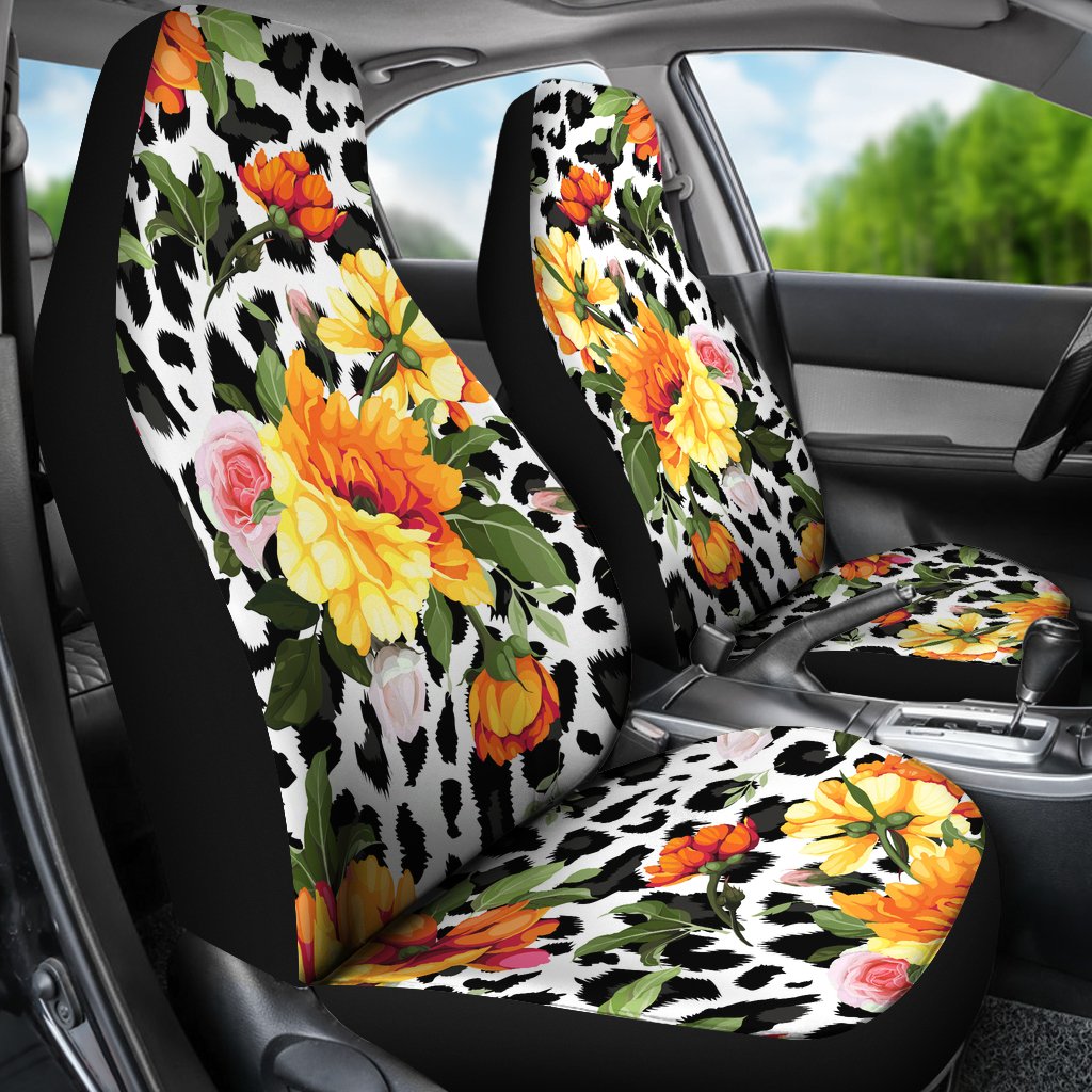 Leopard Orange Flower Universal Fit Car Seat Covers