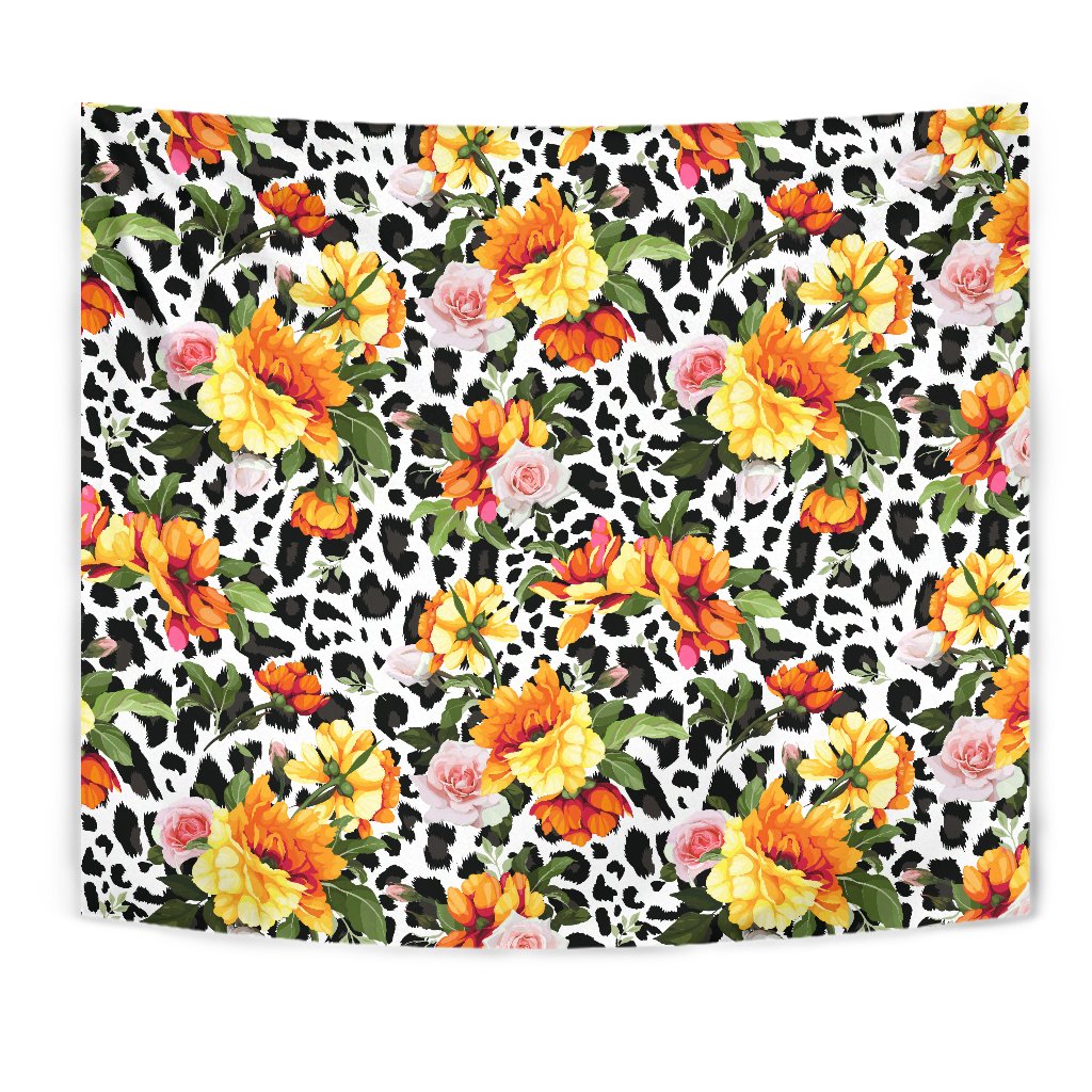 Leopard Orange Flower Wall Tapestry