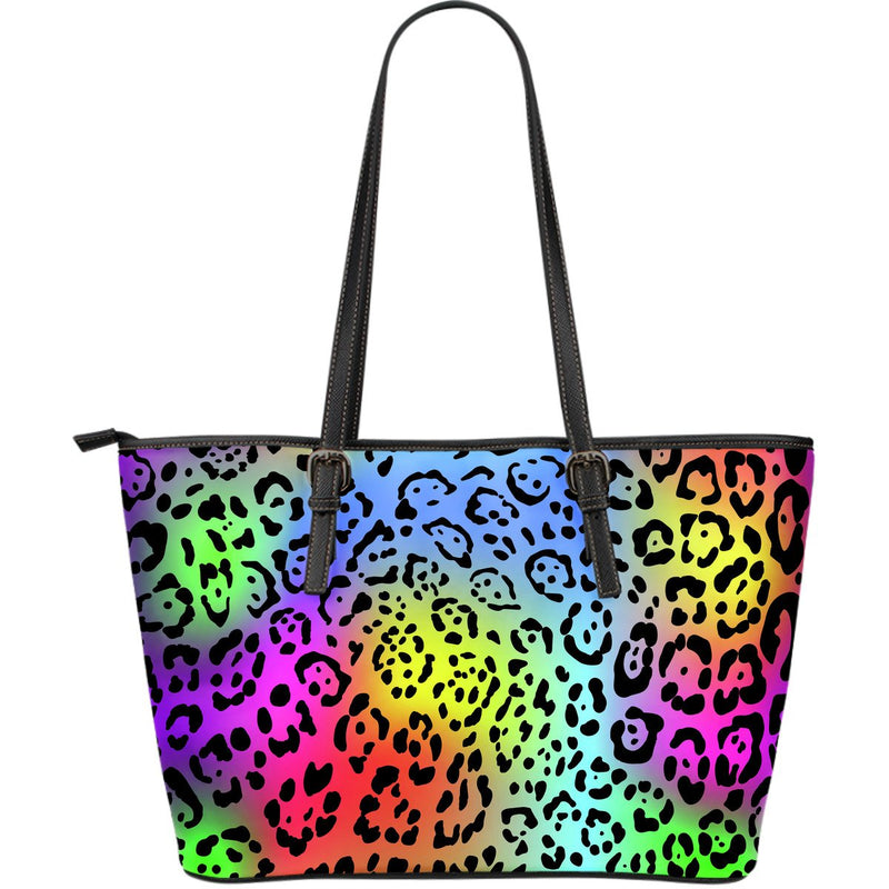 Leopard Rainbow Large Leather Tote Bag
