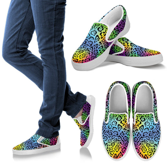 Leopard Rainbow Men Canvas Slip On Shoes