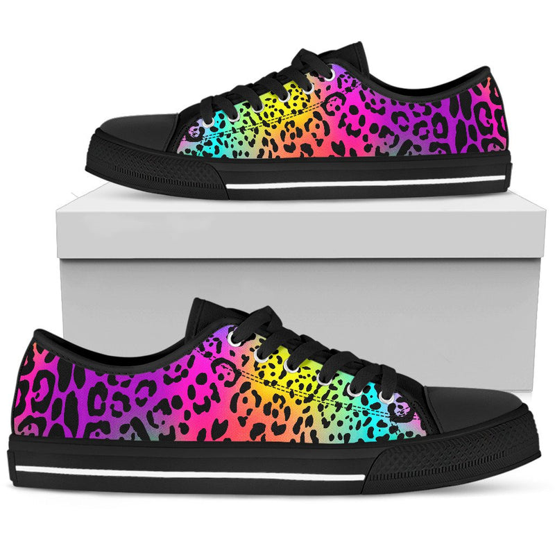 Leopard Rainbow Men Low Top Canvas Shoes