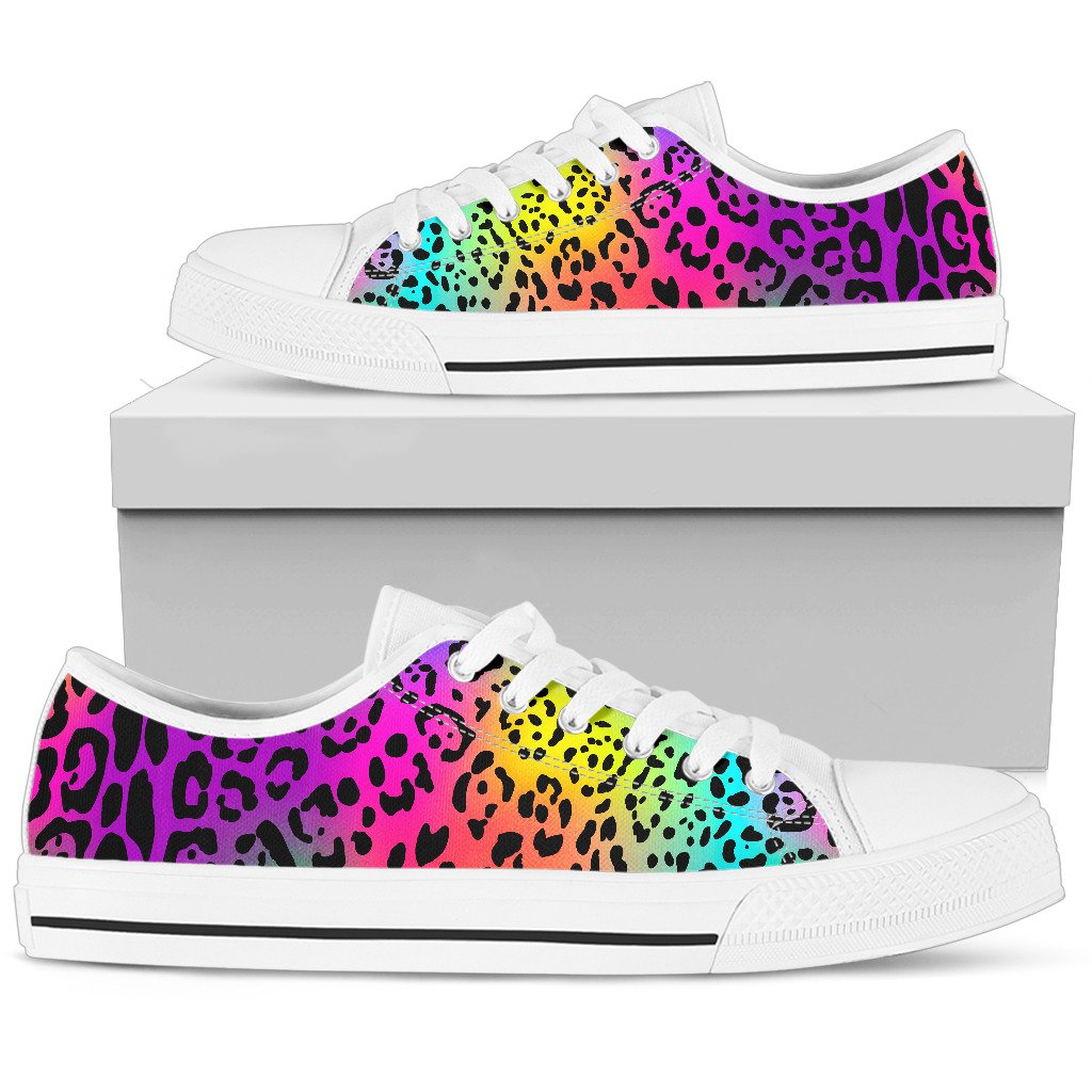 Leopard Rainbow Men Low Top Canvas Shoes