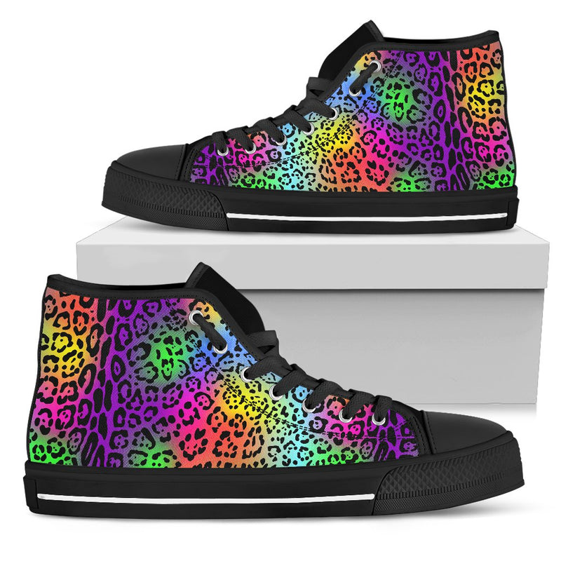 Leopard Rainbow Women High Top Canvas Shoes