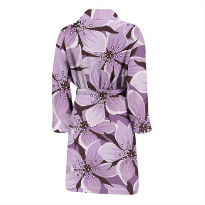 Lilac Pattern Print Design 01 Men Bathrobe-JORJUNE.COM