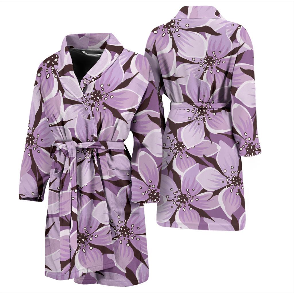 Lilac Pattern Print Design 01 Men Bathrobe-JORJUNE.COM