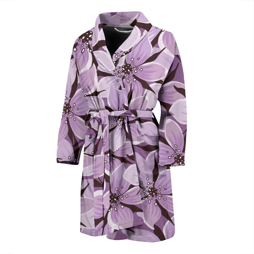 Lilac Pattern Print Design 01 Men Bathrobe-JORJUNE.COM