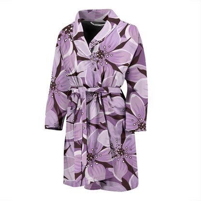 Lilac Pattern Print Design 01 Men Bathrobe-JORJUNE.COM