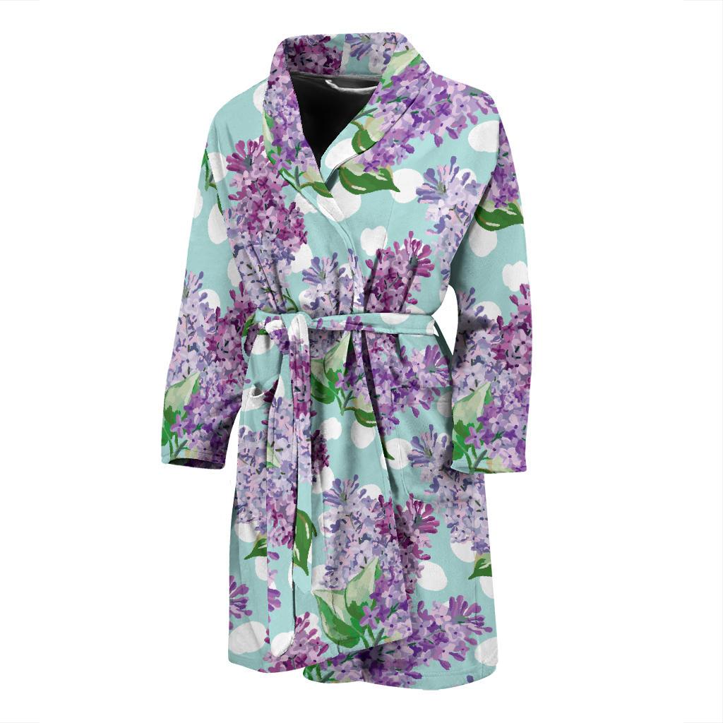 Lilac Pattern Print Design 02 Men Bathrobe-JORJUNE.COM